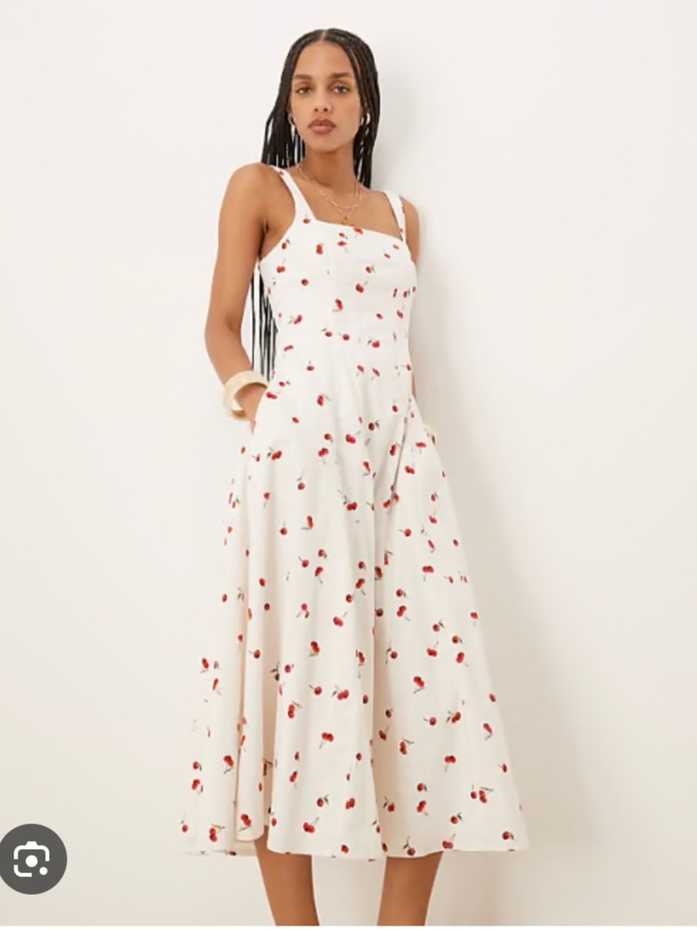 Abercrombie & Fitch White Midi Dress with Red Cherry Print